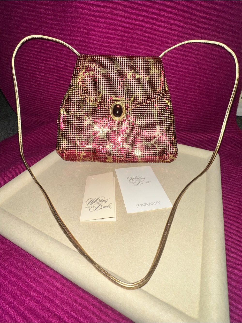 Whiting & Davis Pink and Gold Mesh Evening Shoulder Bag
